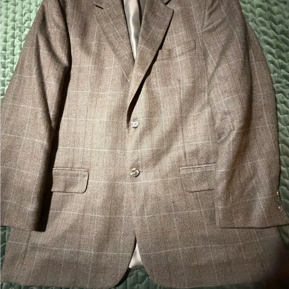 Allyn Saint George brown tan plaid‎ blazer jacket 100% Lambswool size 40R